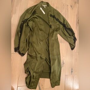 Victoria's Secret Olive Satin Robe with Black Lace